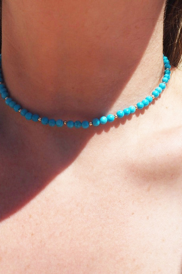 BUBBLE BEAD STRAND NECKLACE - TURQUOISE