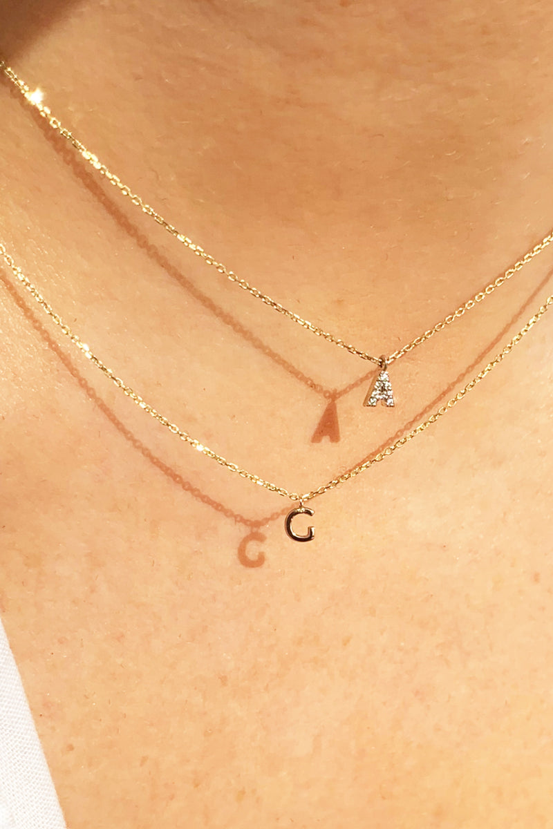 IN STOCK DIAMOND INITIAL NECKLACE WHITE GOLD