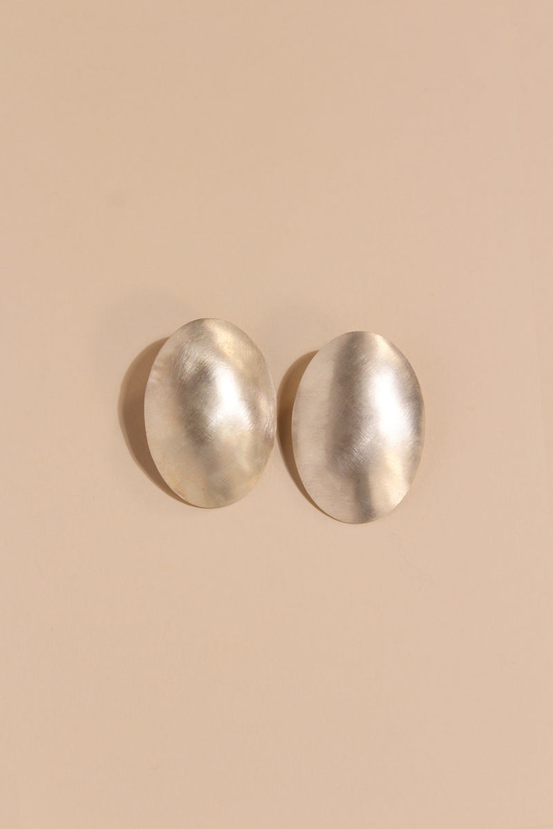 LUNAR 01 MATT SILVER OVAL DOME EARRINGS