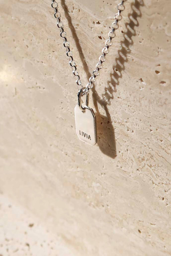 THE LOVE TAG NAME SILVER NECKLACE