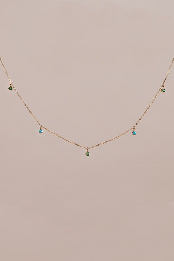 EVERGREEN EMERALD AND TURQUOISE CHARMED NECKLACE