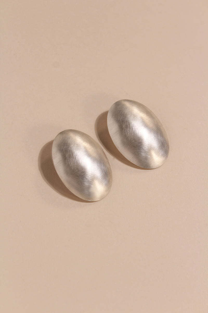 LUNAR 01 MATT SILVER OVAL DOME EARRINGS