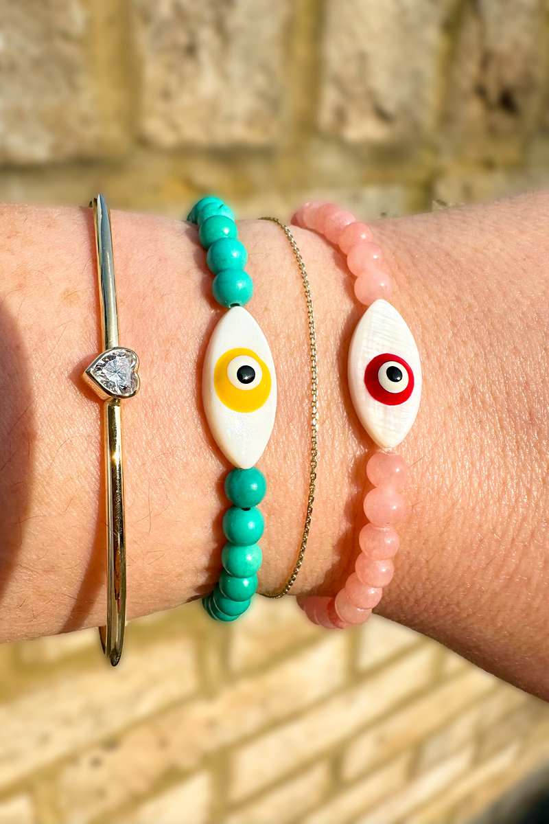 GOOD VIBES EVIL EYE BEADED BRACELET – AURUM GREY