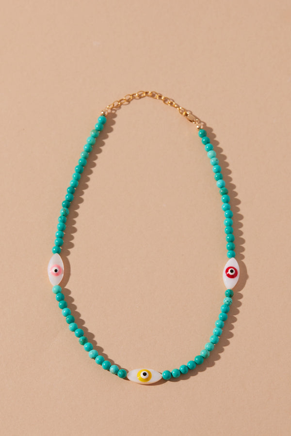 SAME DAY GOOD VIBES EVIL EYE BEADED NECKLACE