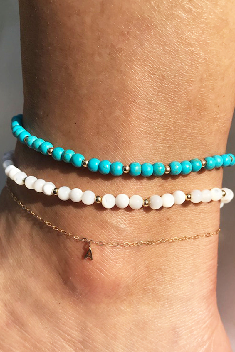 BUBBLE BEAD STRAND ANKLET - MOTHER OF PEARL